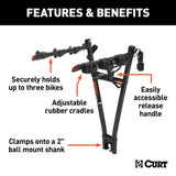 18013 Clamp-On 3-Bike Hitch Mount Bike Rack, Fits Over 2-in Receiver, Black V5X4 - product image 4