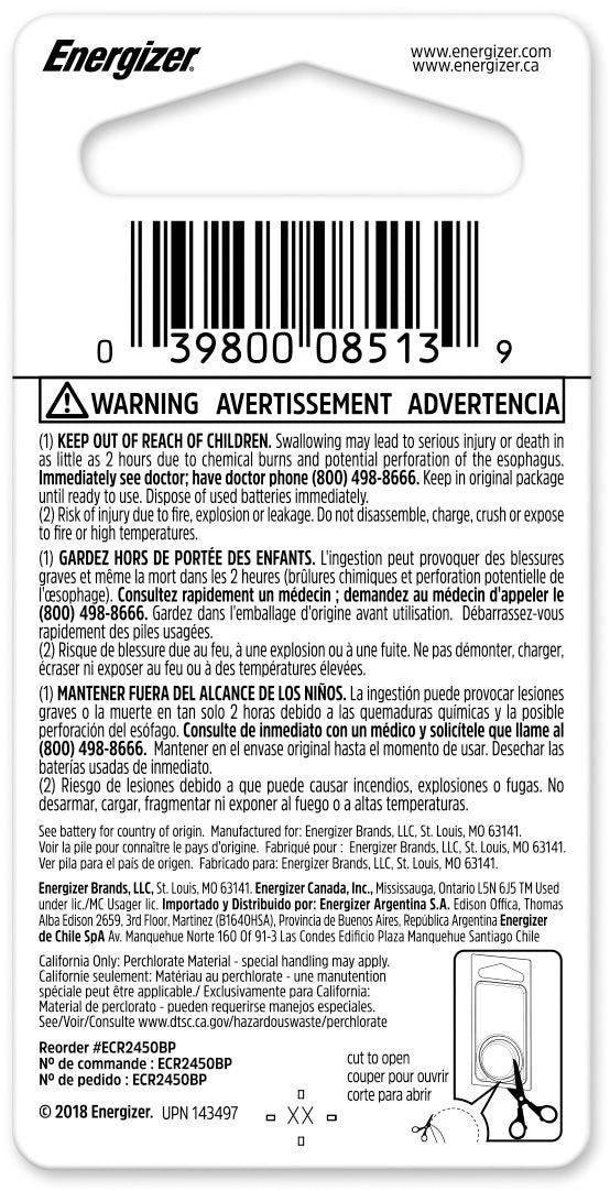 1-pk CR2450 3V / 3 Volt Lithium Coin Cell Battery, Long Lasting, All Purpose V5J2 - product image 2