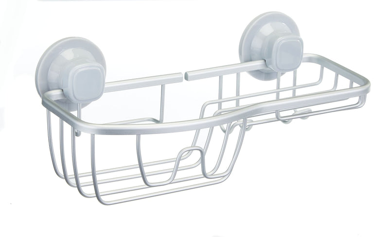 Aluminum Rust-Resistant Suction Basket Shower Caddy with Hook, 3-in x 11-in x 5-in E2A9