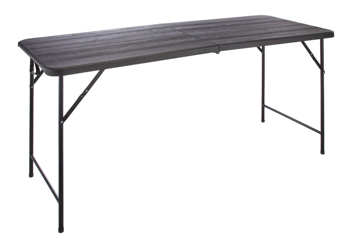 Woodgrain Folding Table, Plastic/Steel, Black, 6-ft P5K2 - product image 1