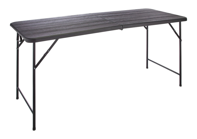 Woodgrain Folding Table, Plastic/Steel, Black, 6-ft P5K2
