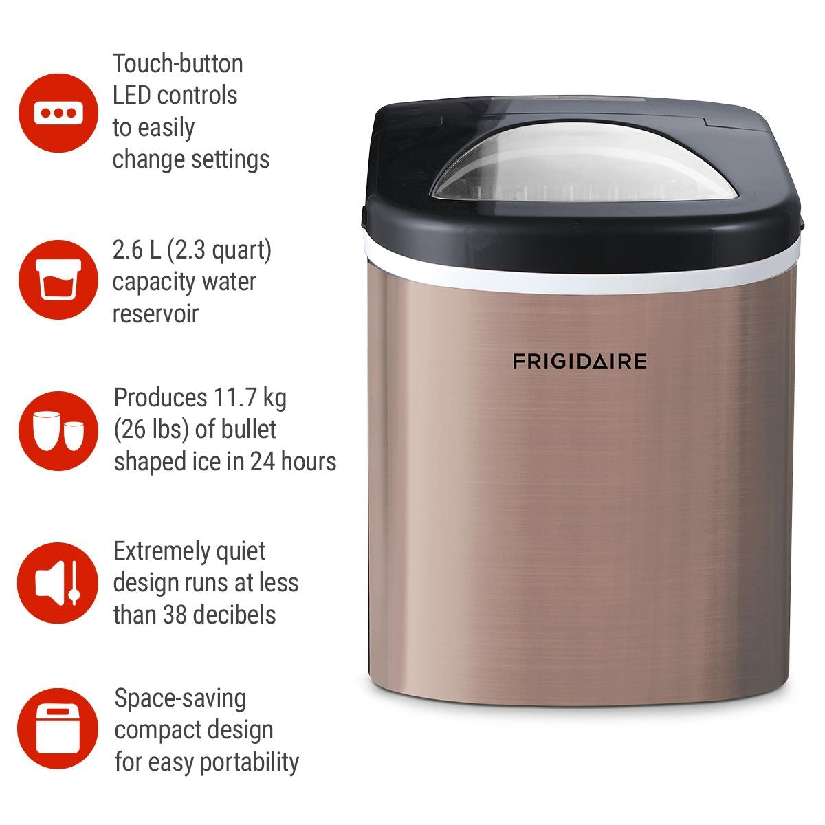 Stainless Steel Bullet Ice Maker, Copper, 2.3-Qt, 26-lb/day A1L4 - product image 3