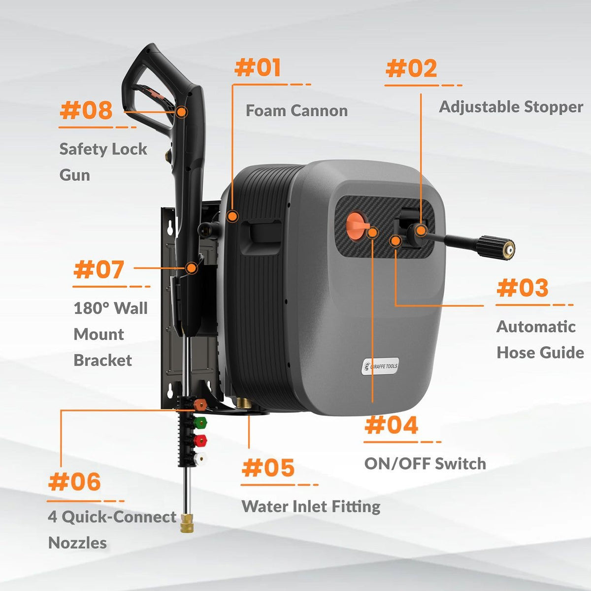 Tools Grandfalls G20 Wall Mounted 1900 PSI 2.2 GPM Brushless Electric Pressure Washer with 65-ft Retractable Hard Hose F7T8 - product image 3