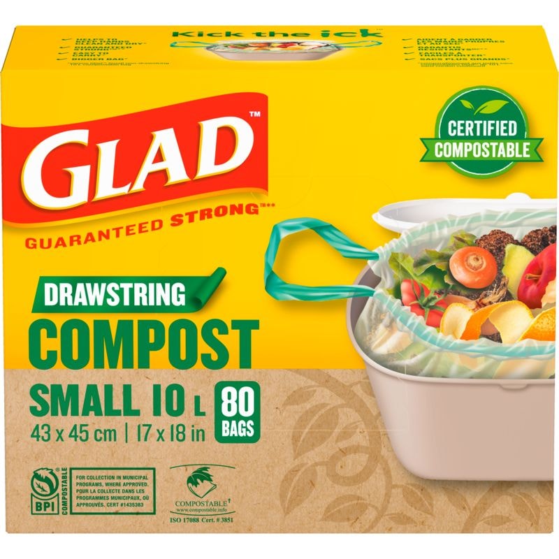 Small Certified Compostable Drawstring Food Waste Bags, 80-pk, Opaque, 10-L I5Y9