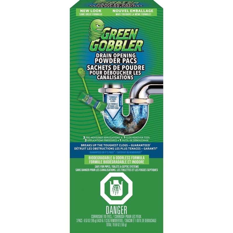 Green Gobbler Drain Clog Dissolver Pacs, Biodegradeable, 555-g, 3-pk A2V9