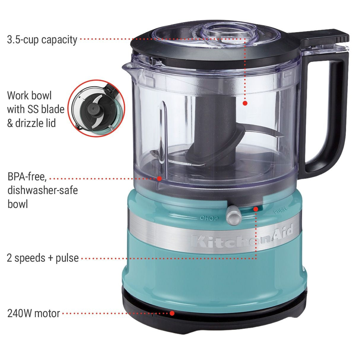 Compact 3.5 Cup Food Chopper/Mini Food Processor with Dishwasher Safe Parts, Aqua Sky I3C8 - product image 4