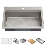 Kore Top/Undermount Stainless Steel Single Bowl Kitchen Sink with Add-Ons, 32x21x9-in P2J1 - product image 1