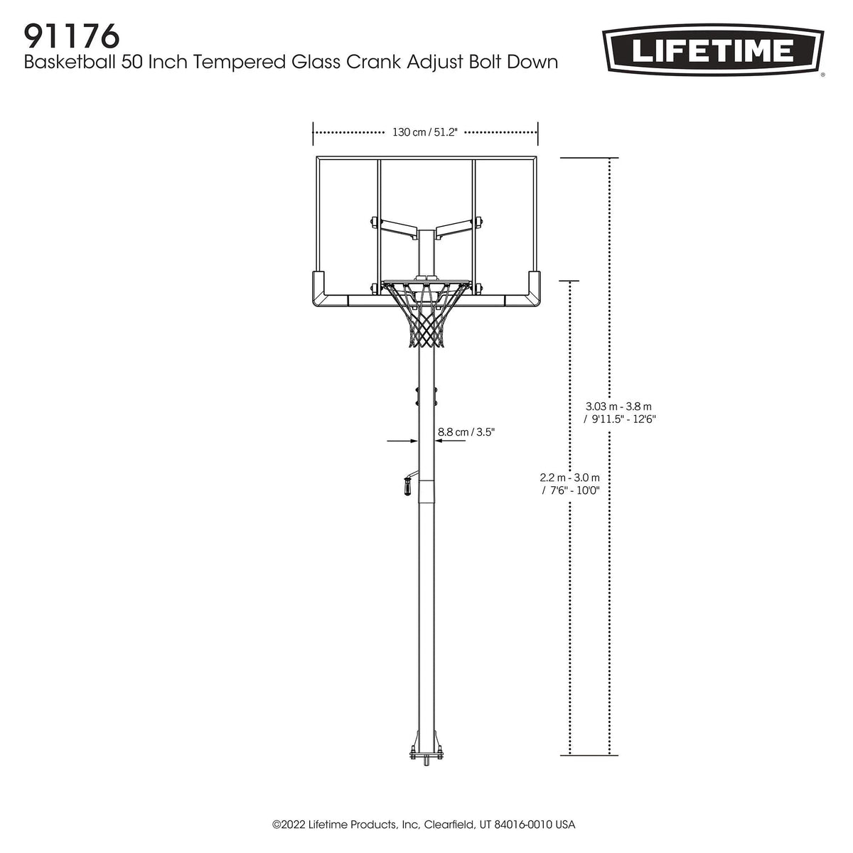 In-Ground Crank Adjust Bolt Down Outdoor Basketball Hoop, 50-in S6Z2 - product image 5