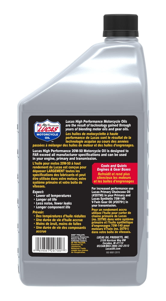 SAE 20W-50 High Performance Motorcycle Oil, 946-mL H2R7 - product image 2