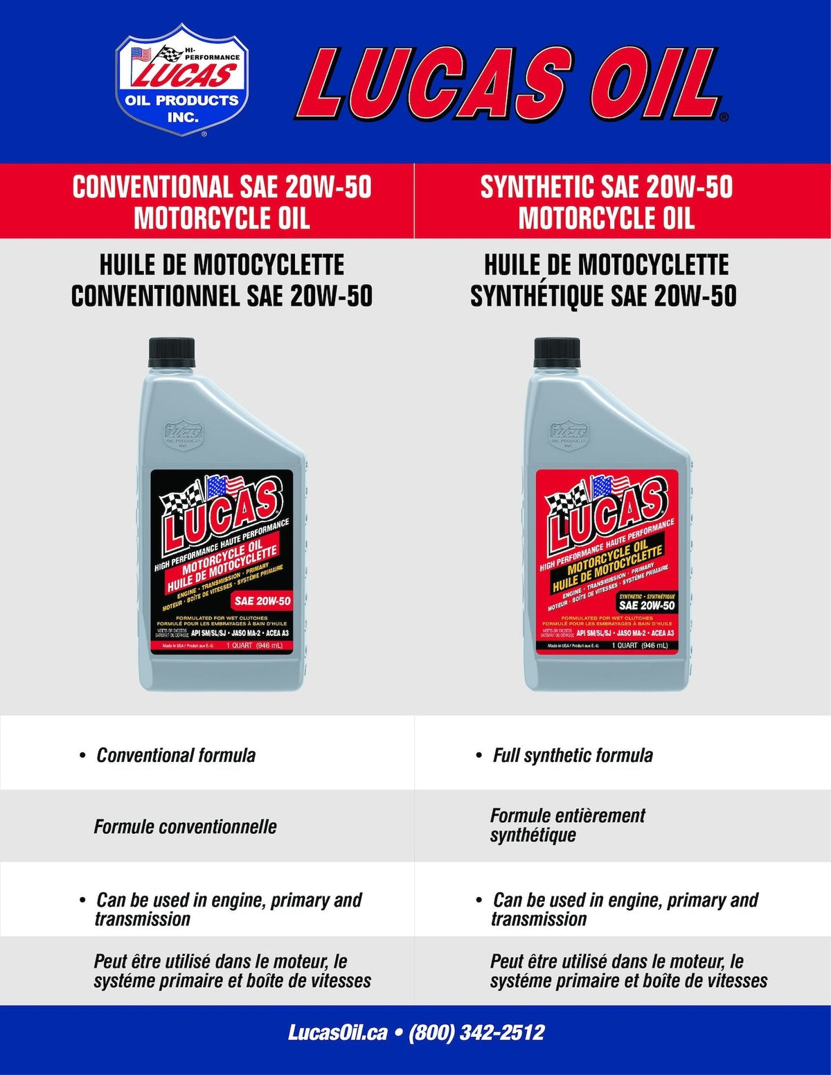 SAE 20W-50 High Performance Motorcycle Oil, 946-mL H2R7 - product image 4