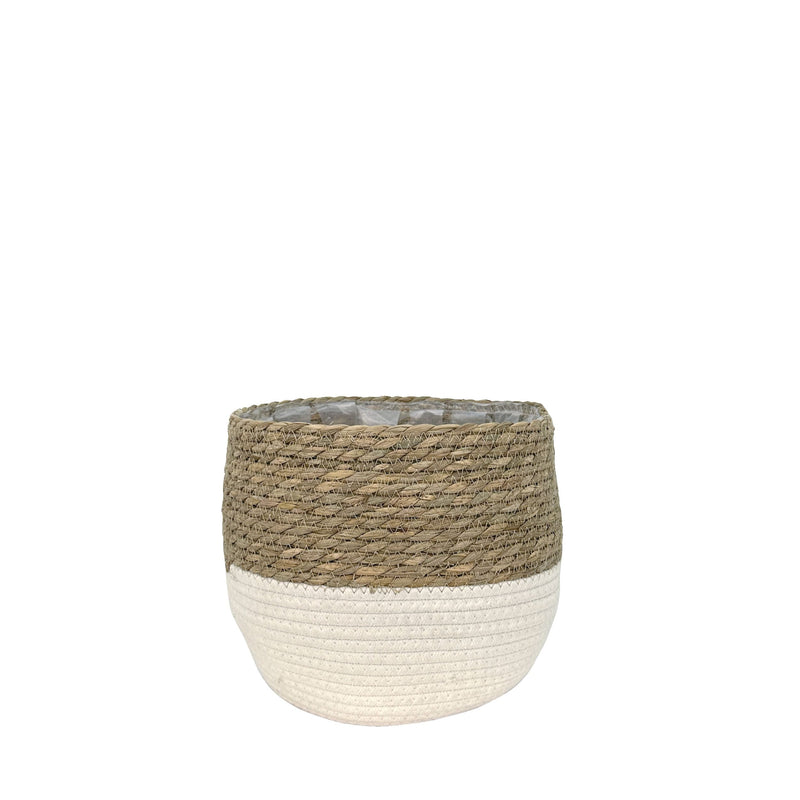 Weave Cotton Jute Round Basket Planter with Leaf-Proof Plastic Lining, 4-in Y8D6