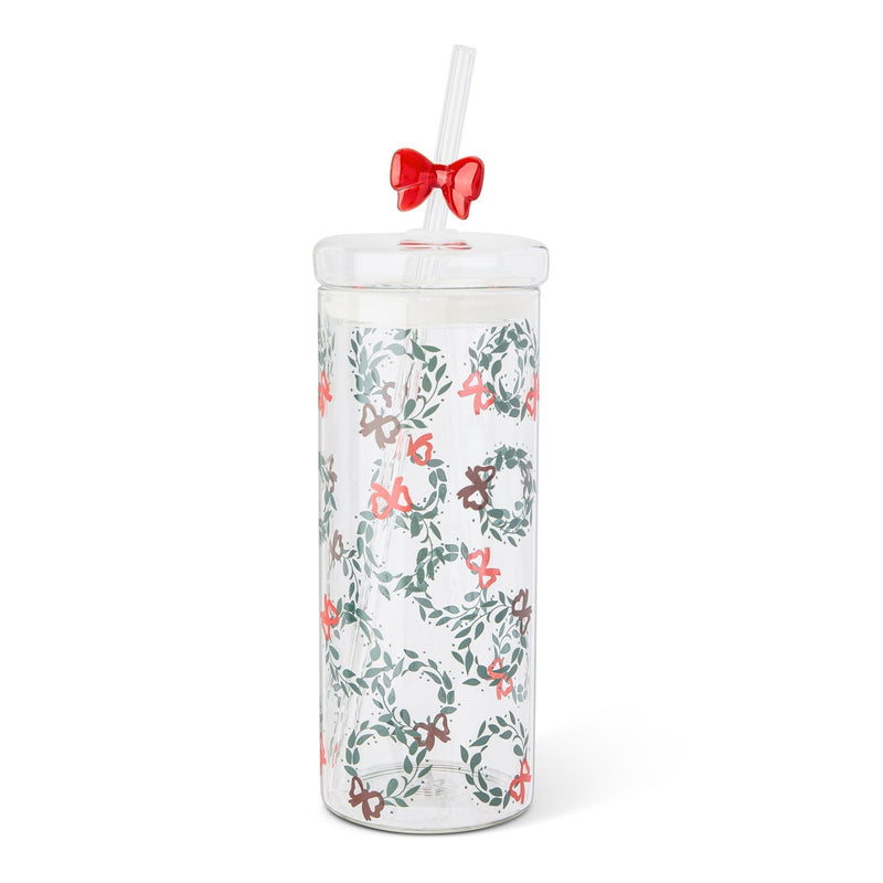 22-oz Printed Glass Tumbler with Bow Charm Straw L2S9