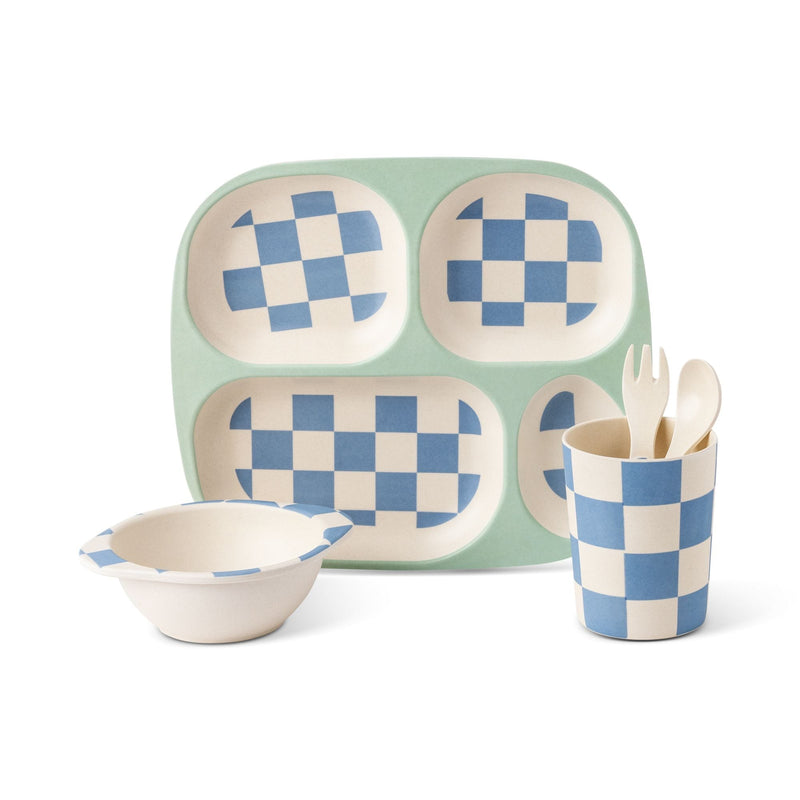 Kids' Bamboo Fiber Dinnerware Set, Blue Check, 5-pc Y9G2