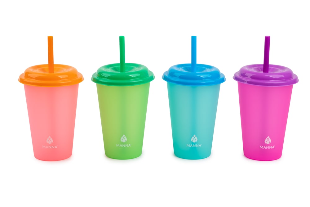 Plastic Colour Changing Cups with Straws & Lids, 12-oz, 4-pk, Assorted Colours L0I2 - product image 1