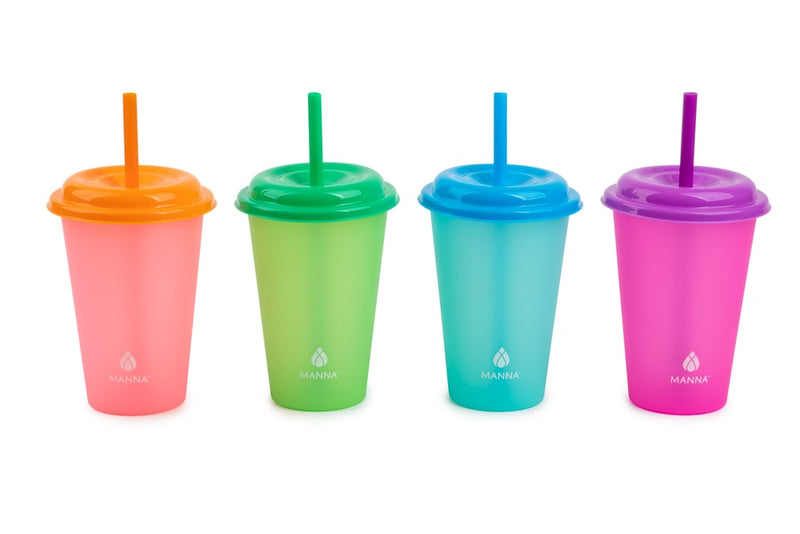 Plastic Colour Changing Cups with Straws & Lids, 12-oz, 4-pk, Assorted Colours L0I2