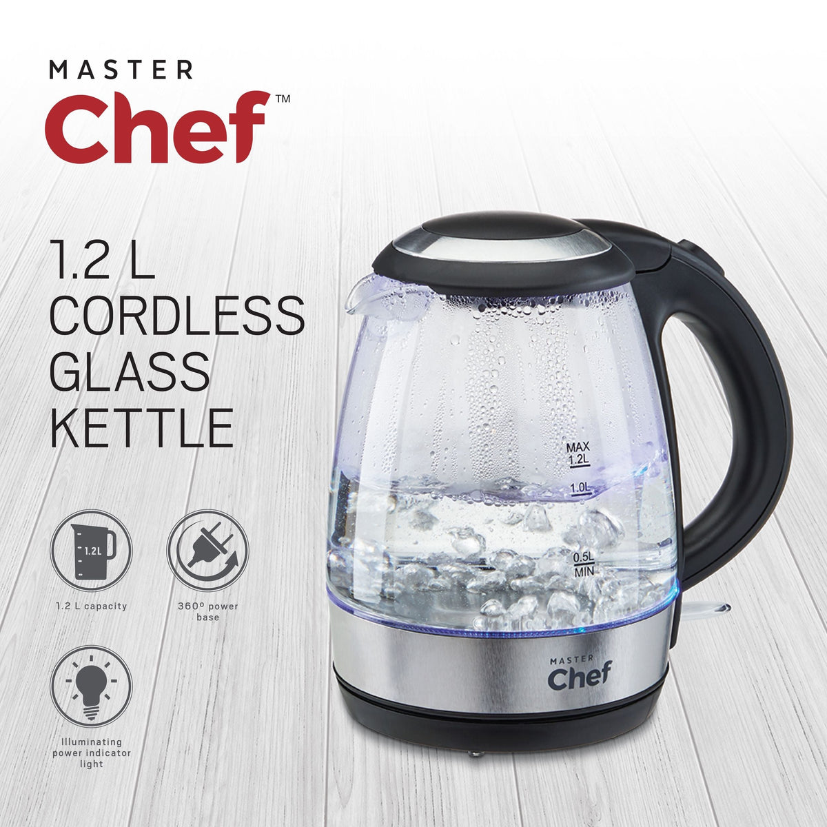 Cordless Electric Kettle with Auto Shut Off & Blue Light, Glass, 1.2L I0Y8 - product image 2