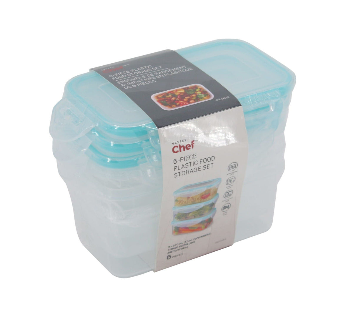 Plastic Food Storage Container Set with Snap Lid, 500-mL, 6-pc J2X2 - product image 1