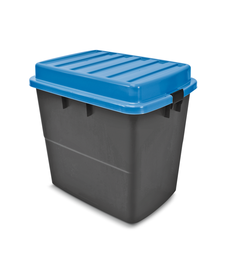 Heavy Duty Storage Box with Wheels and Latched Lid, 210-L, Black/Blue H3F9