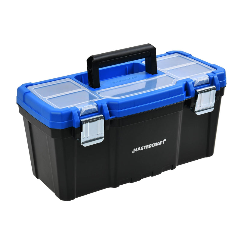 Portable Plastic Tool Box with Removable Tray & Tray Top, Blue, 16-in R8Y3