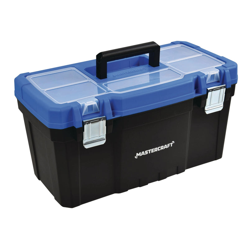 Portable Plastic Tool Box with Removable Tray & Tray Top, Blue, 22-in F9I9