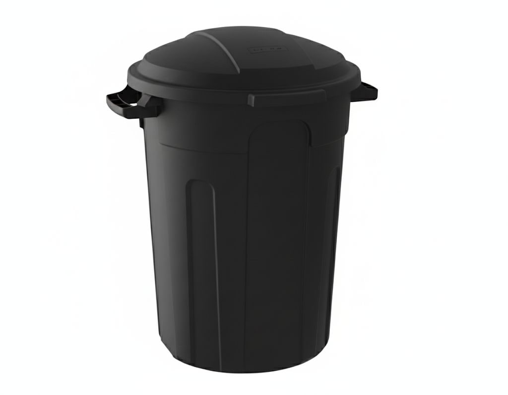 Resin Circular Outdoor Garbage Can with Lid, Black, 121-L P0F7 - product image 2