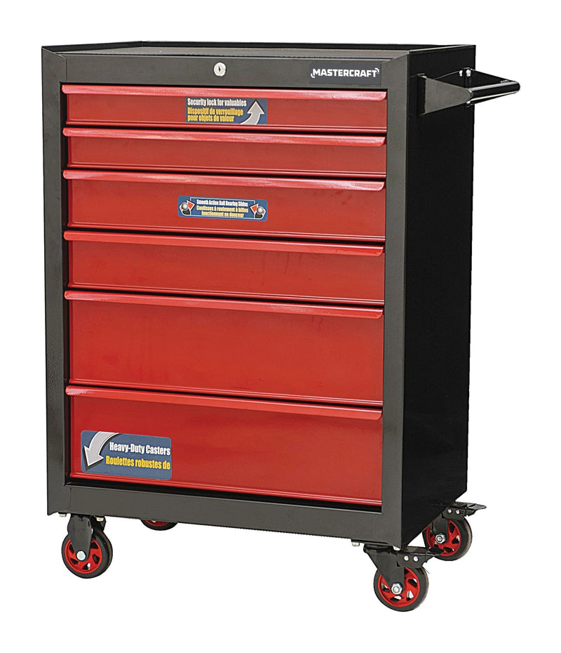 Rolling Tools Storage Cabinet with 6 Drawers, Black&Red, 26-in A2E5