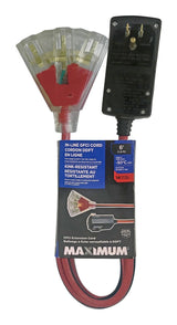 6-ft 14/3 Outdoor GFCI Extension Cord with 3 Grounded Outlets, Lighted End, Block/Red J6I7 - product image 4