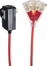6-ft 14/3 Outdoor GFCI Extension Cord with 3 Grounded Outlets, Lighted End, Block/Red J6I7 - product image 5