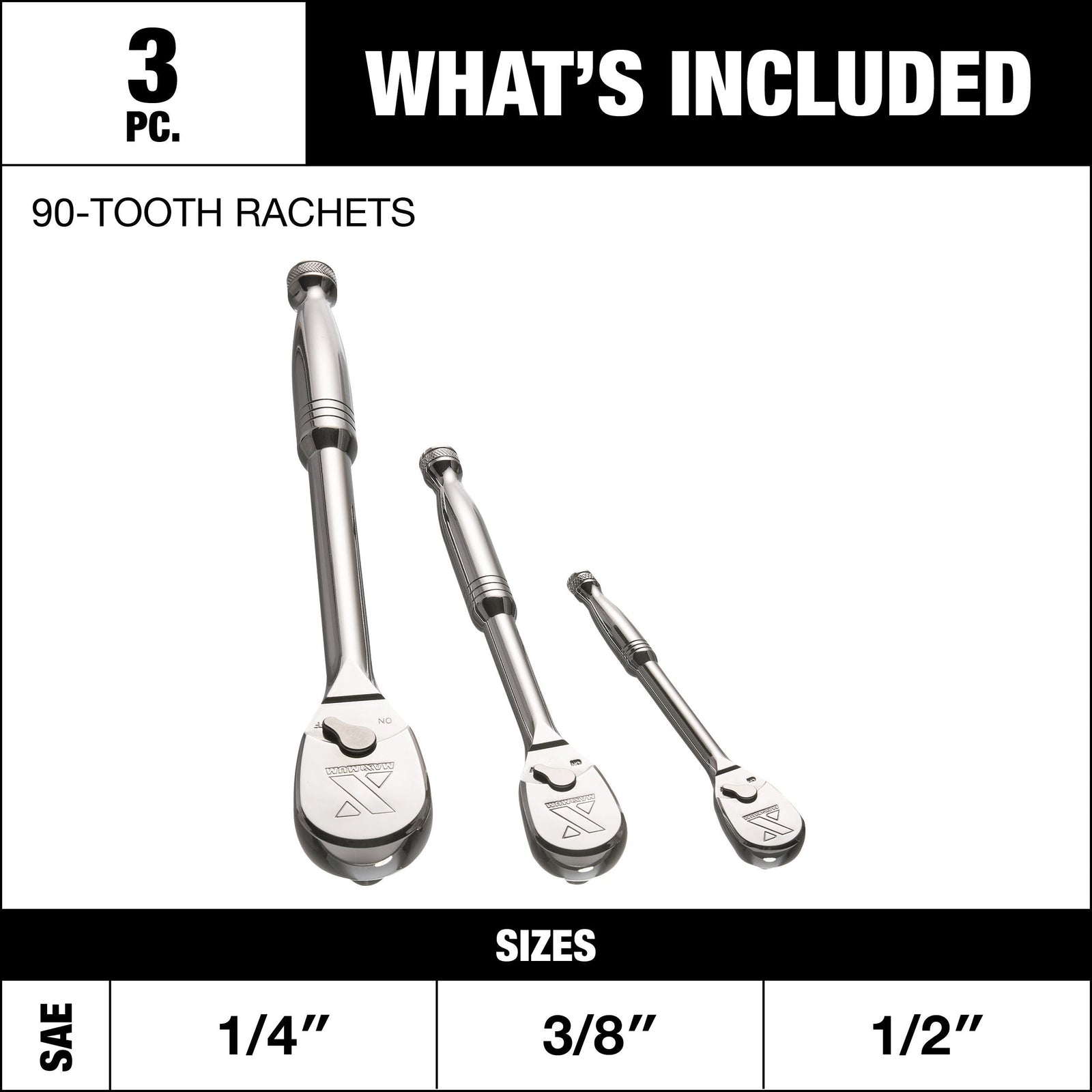 Ratchet Set, 90-Tooth, 3-pc D8G2 - product image 4