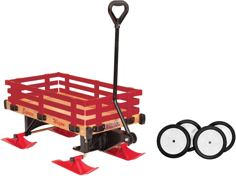 Industries Express Kids' Convertible Wooden Wagon Sleigh/Sled For All Seasons, Ages 3+ H7N8