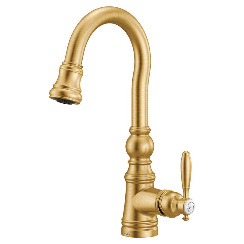 Weymouth Single Handle High Arc Pull Down Sprayer Kitchen Faucet with Power Clean, Brushed Gold E8W4