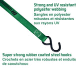 1,500-lb Carbon Ratchet Tie Downs, Weatherproof, 1-in x 14-ft, 4-pk, Green B6I3 - product image 3