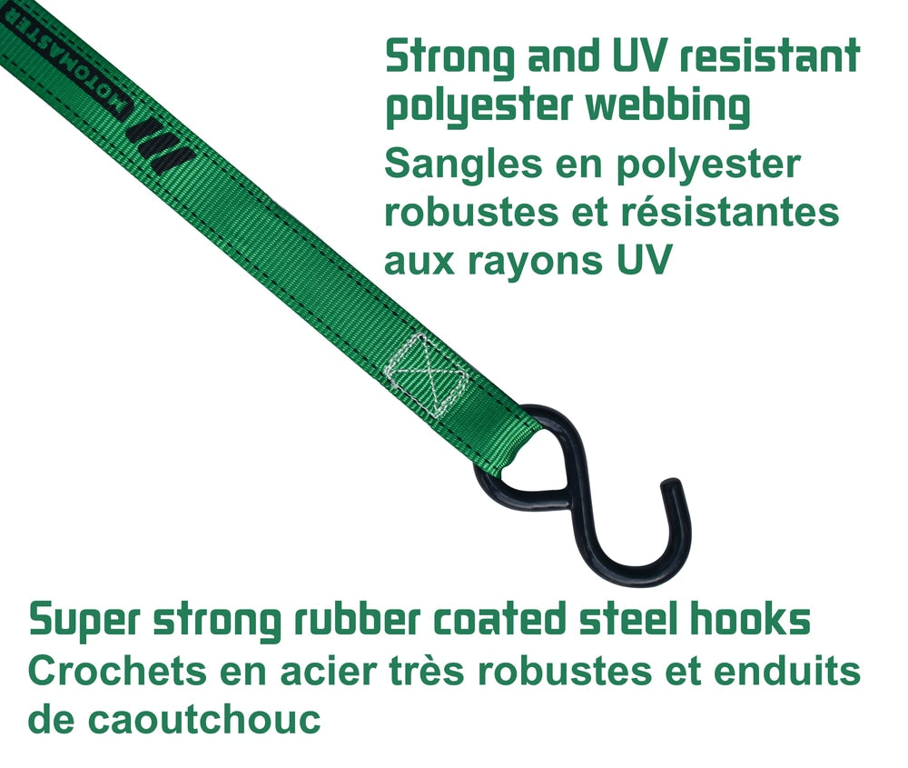 1,500-lb Carbon Ratchet Tie Downs, Weatherproof, 1-in x 14-ft, 4-pk, Green B6I3 - product image 3