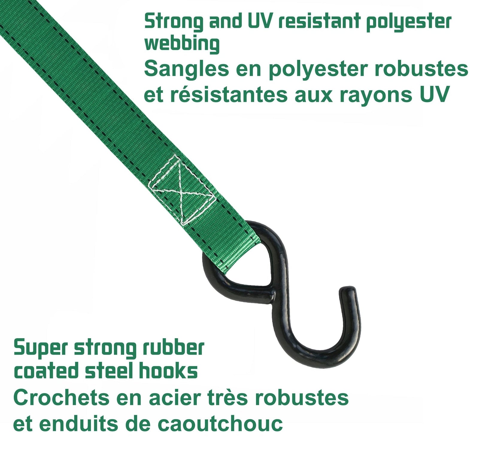 1,500-lb Ratchet Tie Down, with Padded D-Handle, 1-in x 14-ft, 4-pk, Green C6O0 - product image 6