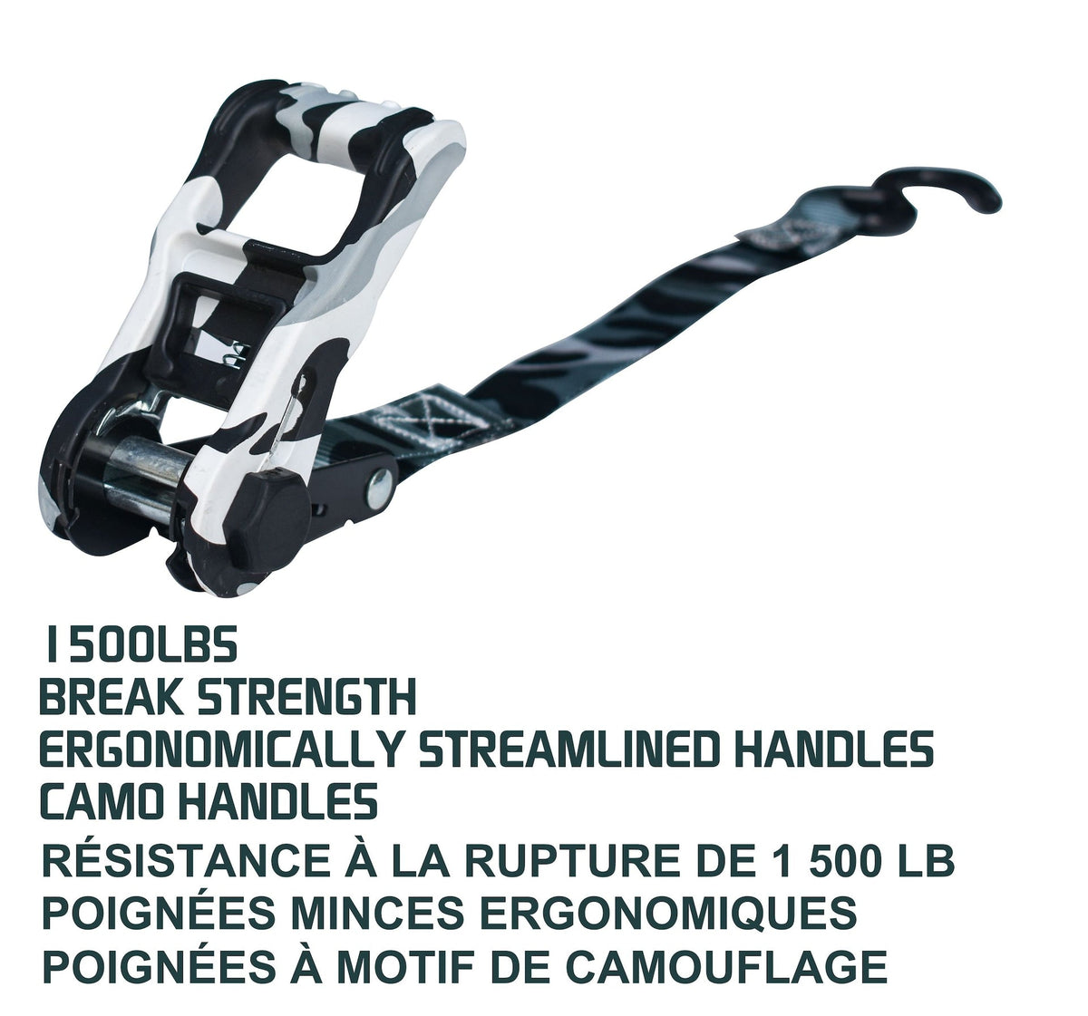 1,500-lb Snow Camo Ratchet Tie Down, 1-in x 10-ft, 2-pk K4G5 - product image 5