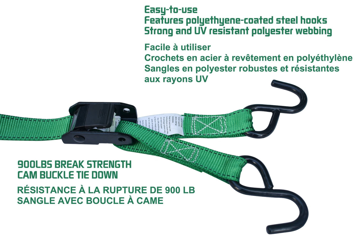 900-lb Cambuckle Tie-Down Straps, Weatherproof, 1-in x 10-ft, 4-pk F3E8 - product image 4