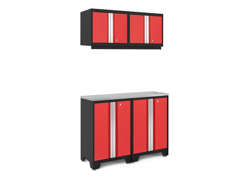 Bold 3.0 Series All-in-One Lockable Steel Garage Cabinetry Set with Stainless Steel Top, Black/Red, 48-in x 18-in x 76.75-in, 5-pc R4N1