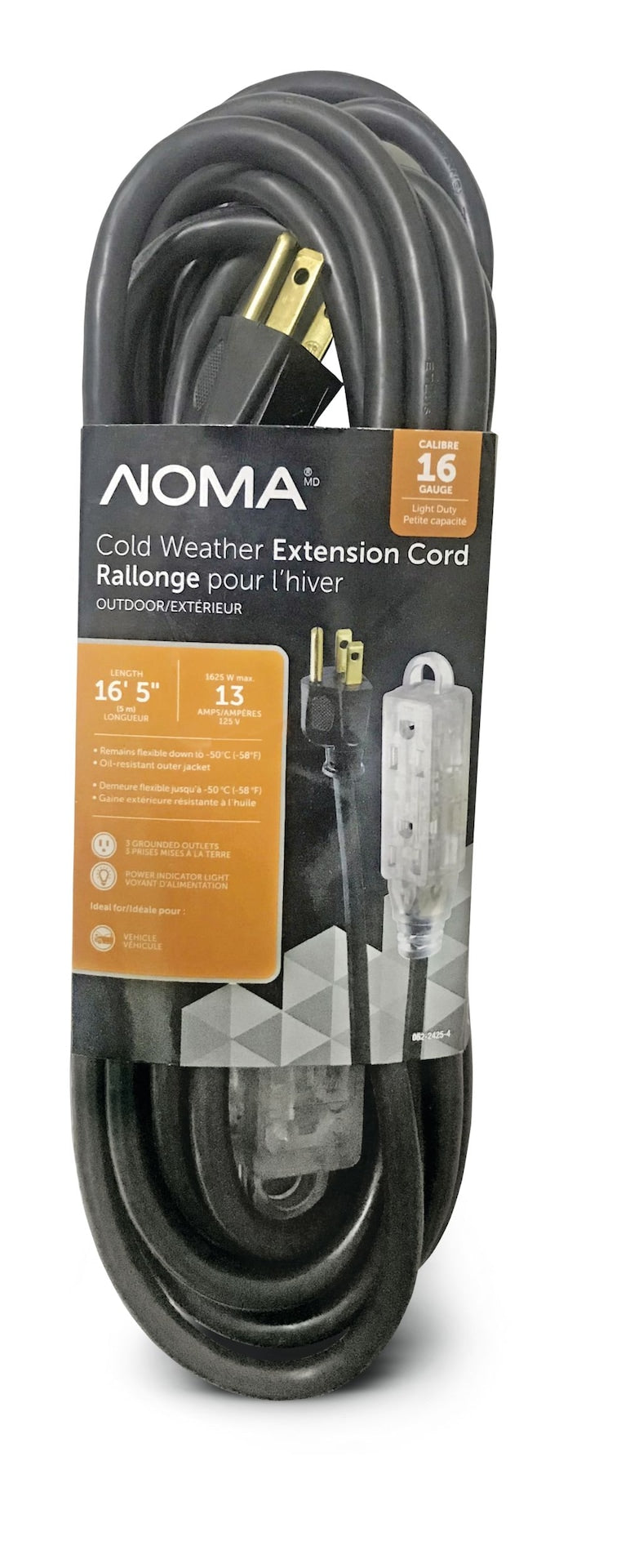 16/3 Extreme Cold Weather Outdoor Extension Cord with Lighted End, Flexible, Black D1I5
