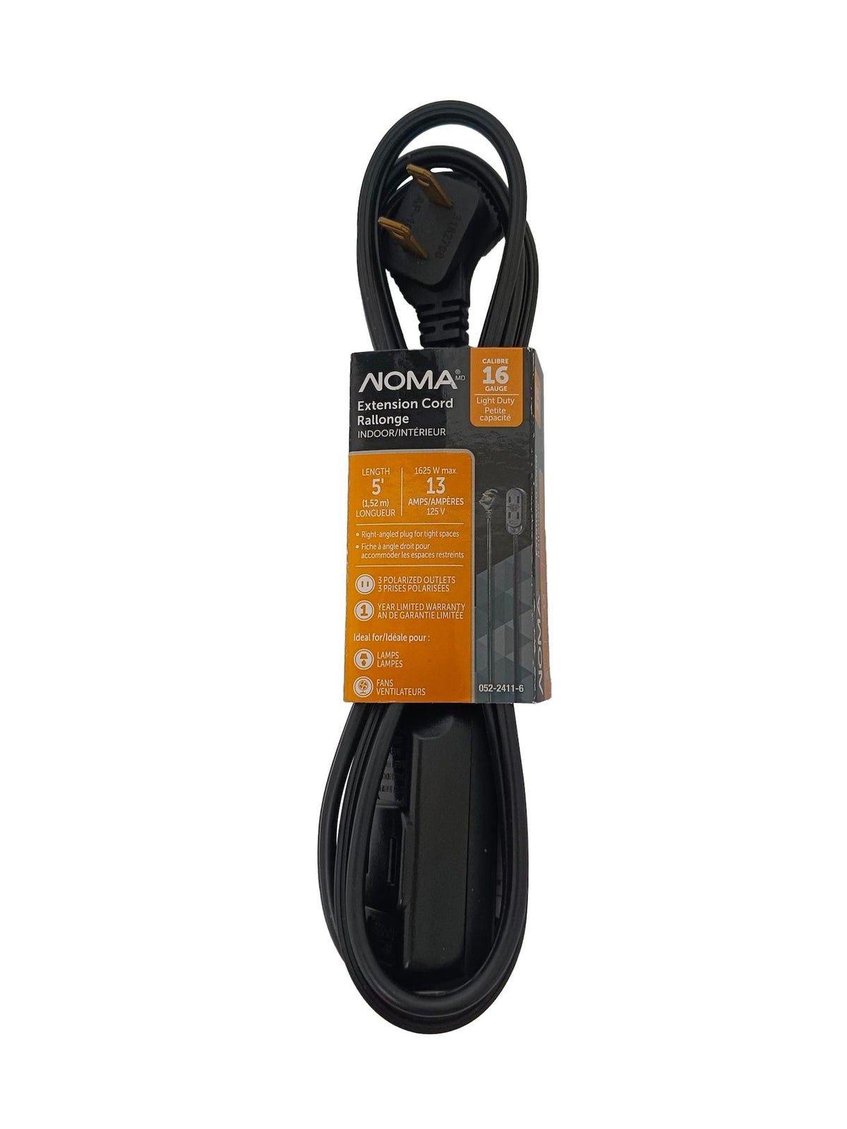 5' 16/2 Light Duty Extension Cord with 3 Outlets, Black W5U6 - product image 1