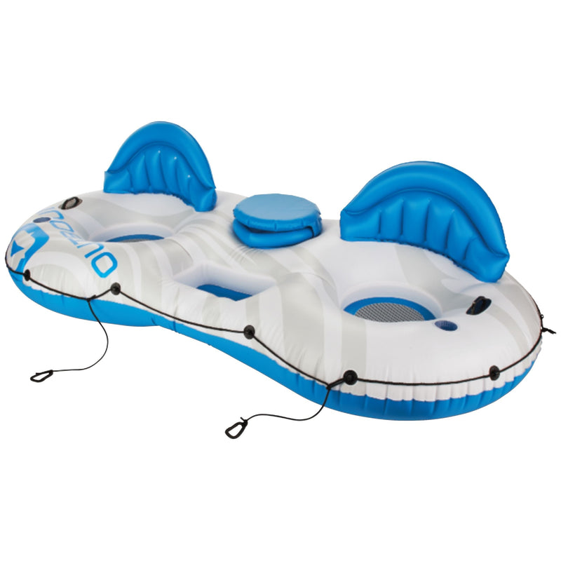Inflatable Lake Connectable Tube, 2-Person, White/Blue U0L9