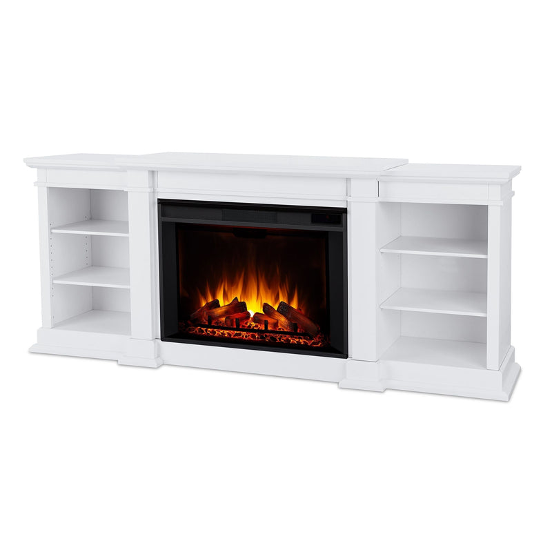 Flame Eliot Grand Entertainment VividFlame Media Indoor Electric Fireplace TV Stand, 1500W, Includes Remote Control & Firebox, White Y0G8