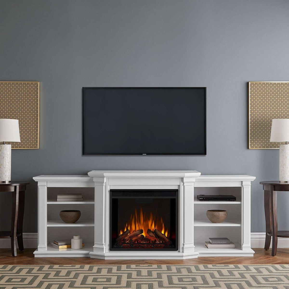 Flame Valmont Media Indoor Electric Fireplace TV Stand, 74-in, 1500W, Includes Remote Control & Firebox, White A0R0 - product image 4