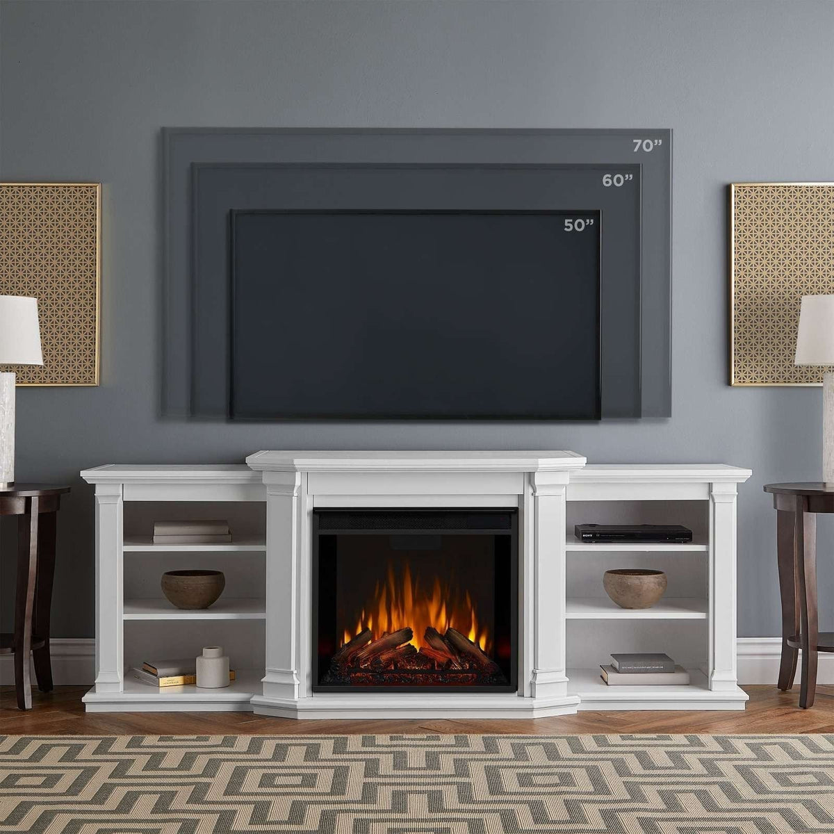 Flame Valmont Media Indoor Electric Fireplace TV Stand, 74-in, 1500W, Includes Remote Control & Firebox, White A0R0 - product image 8