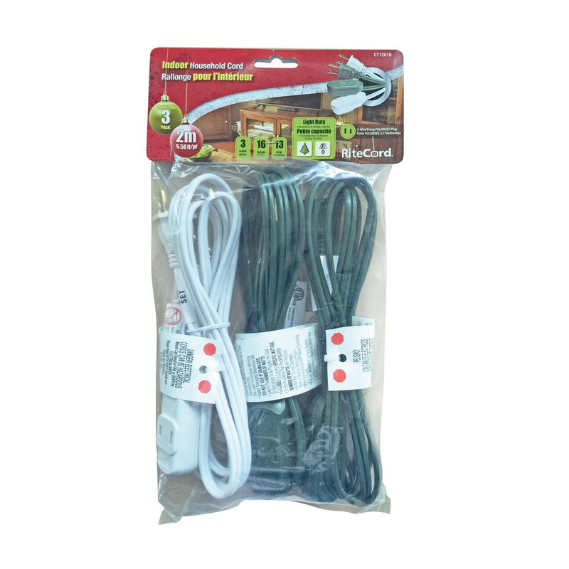 6-ft 7-in 16/2 Indoor Extension Cord, 3-pk N9H4