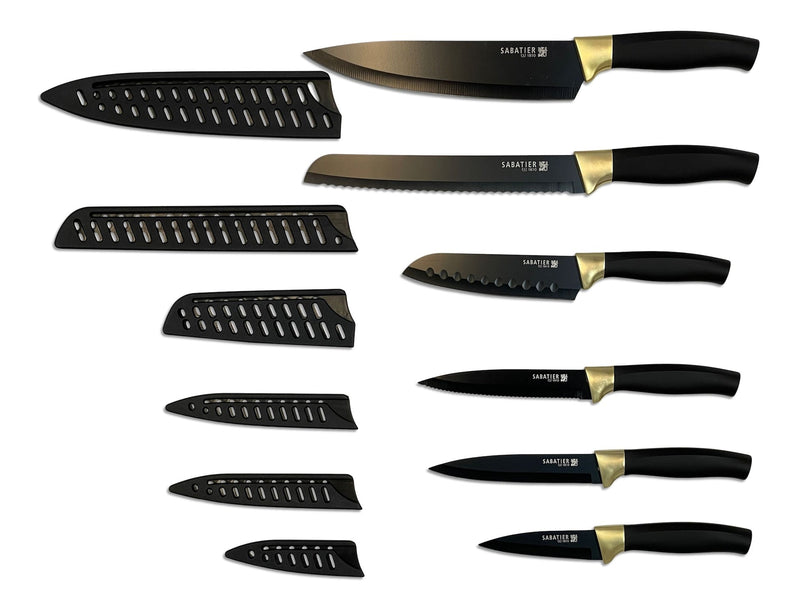 Knife Set with Covers, Black/Gold, 12-pc C1U9