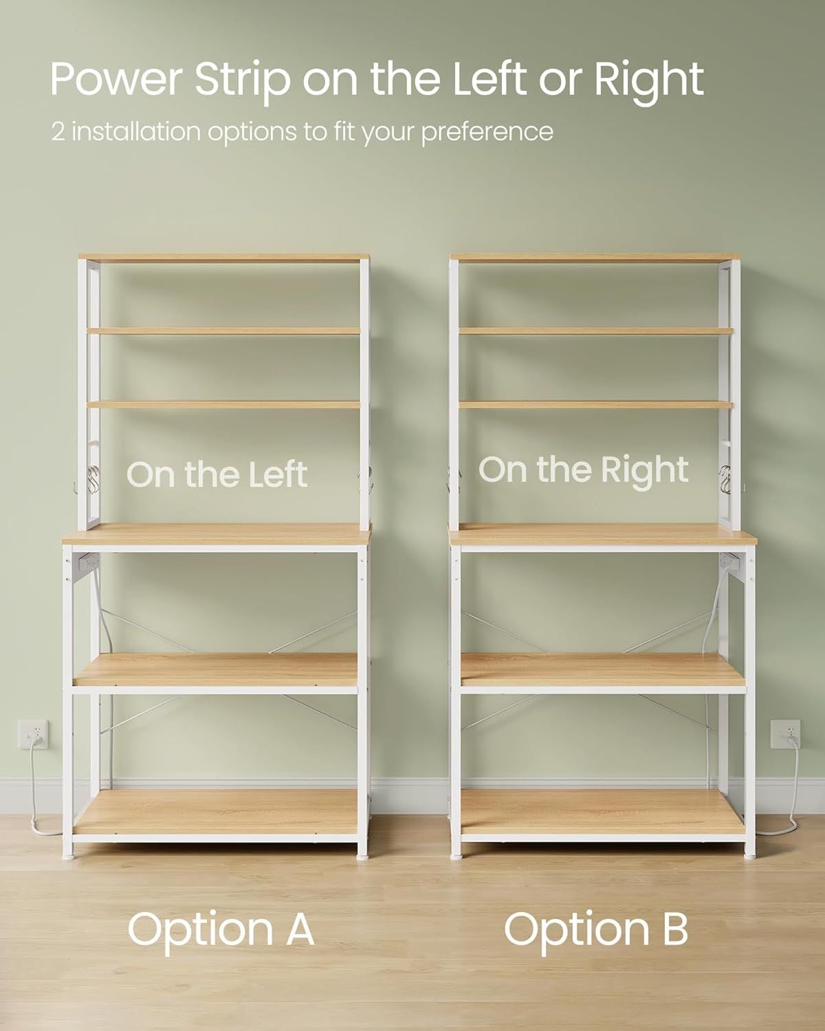 Home Oak/White Baker's Rack with 4 AC Outlets V3H5 - product image 3