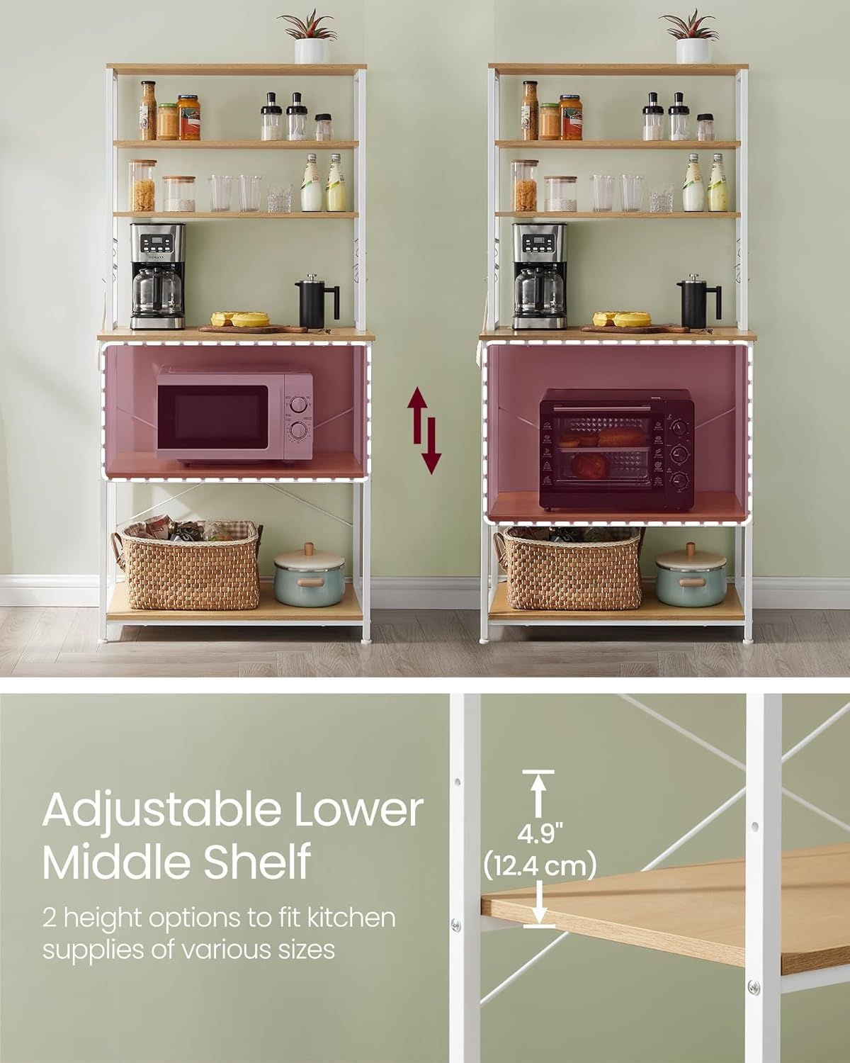 Home Oak/White Baker's Rack with 4 AC Outlets V3H5 - product image 7