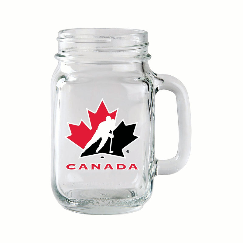Team Canada/Hockey Canada Glass Mason Mug, Reusable Drinking Jar with Handle, Clear, 14-oz K5E8