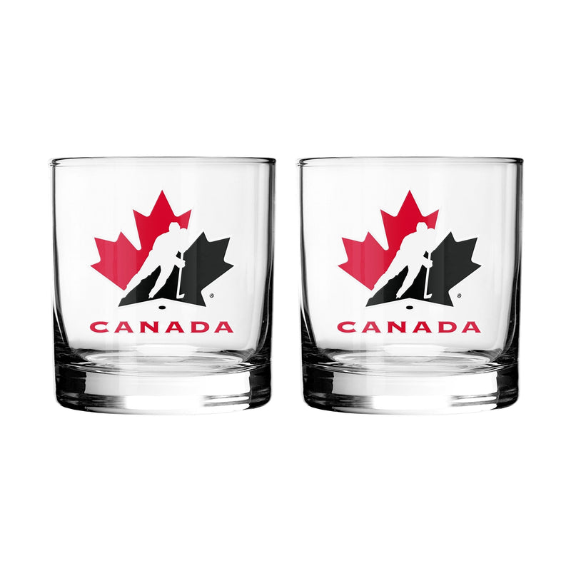 Team Canada/Hockey Canada Rocks Glass Set, Clear, 2-pk E3Q3