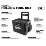 StackTech Portable Modular Plastic/Metal Rolling Tool Box with Handle and Inner Tray, IP65-Rated, Black W1U1 - product image 3